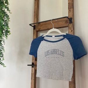gray and blue los angeles top